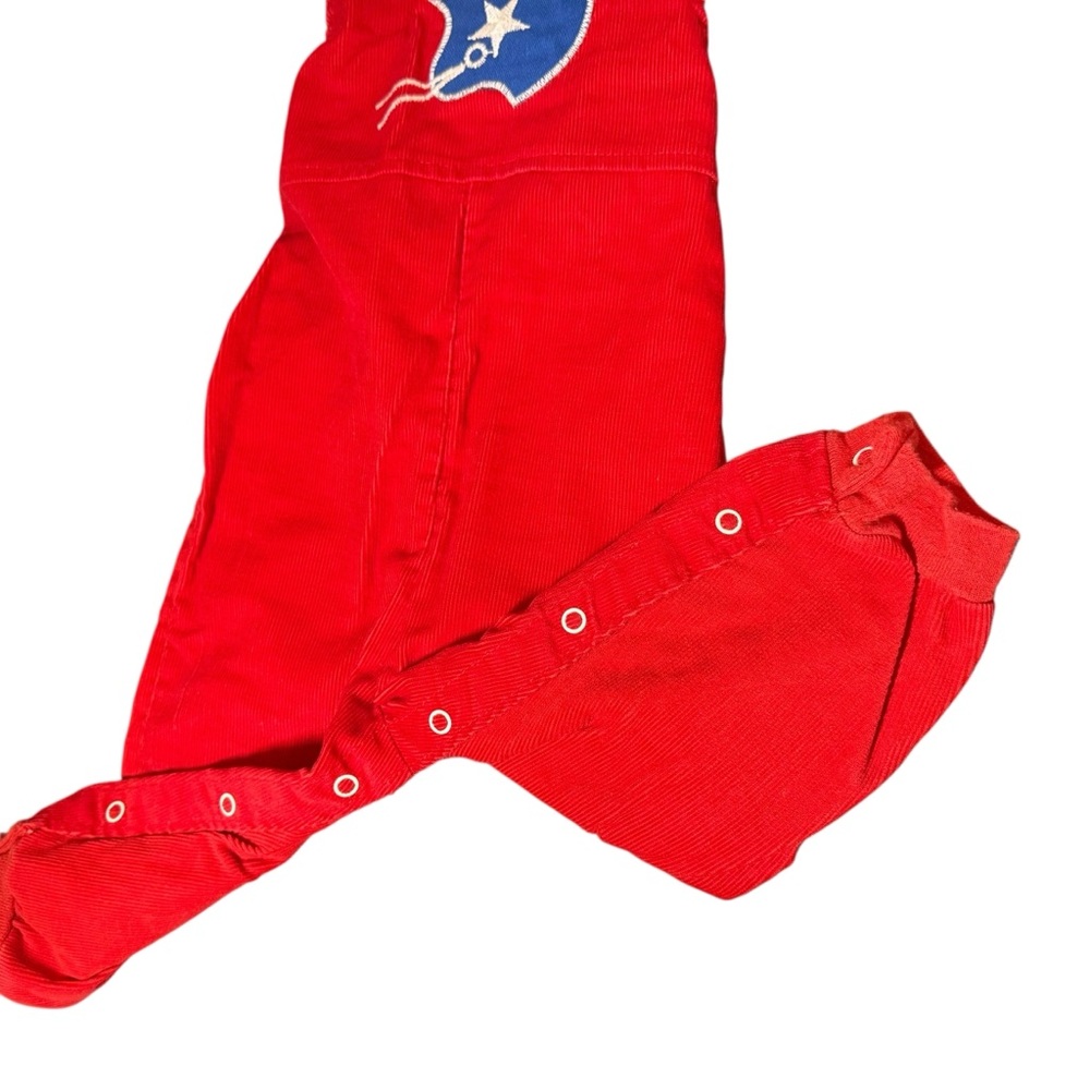 🏈 VINTAGE Red Corduroy Toddler Overalls – Football Helmet Patch - Picture 4 of 7